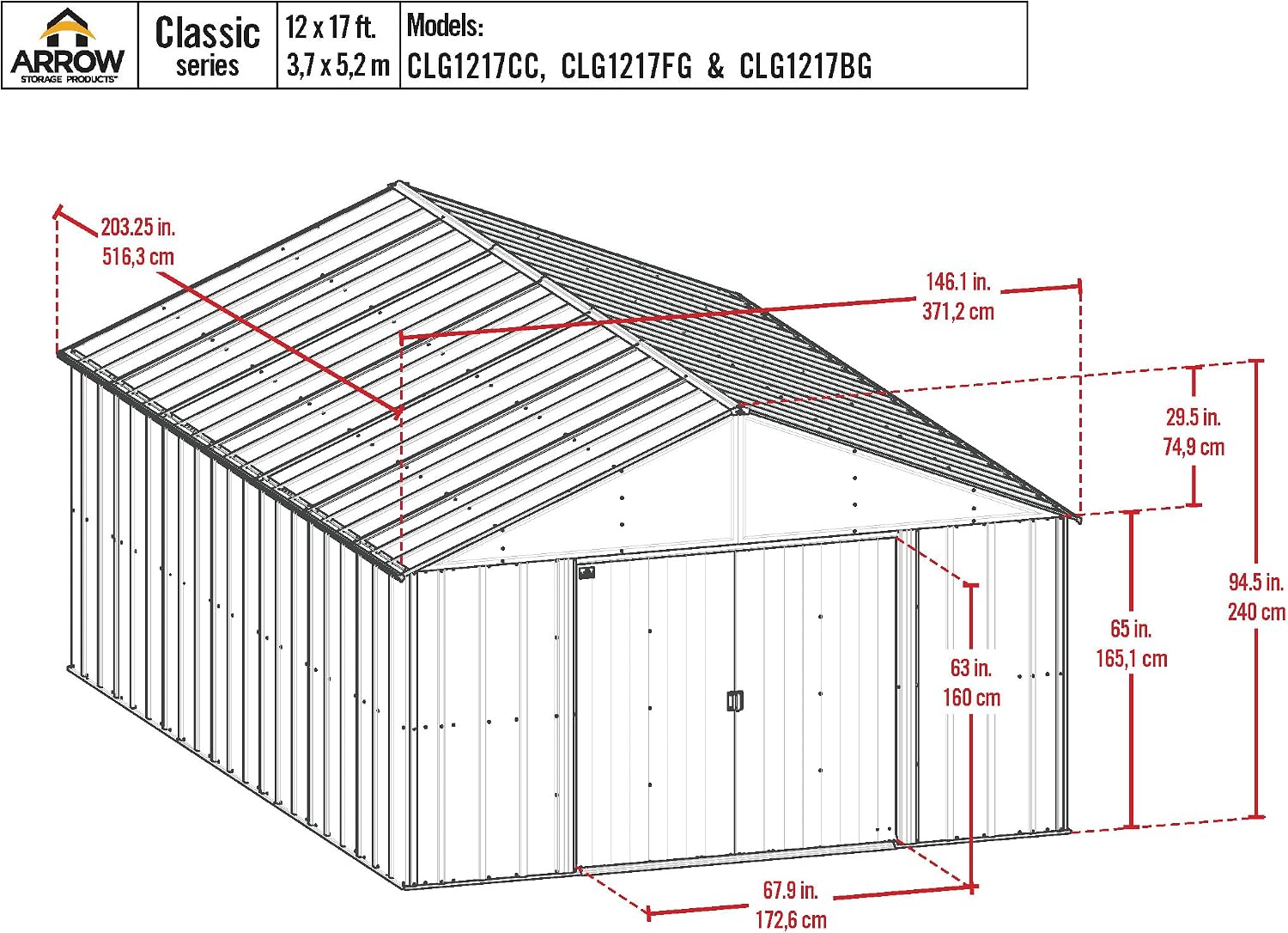 Arrow Classic Metal Shed, 12 x 17, Flute Grey