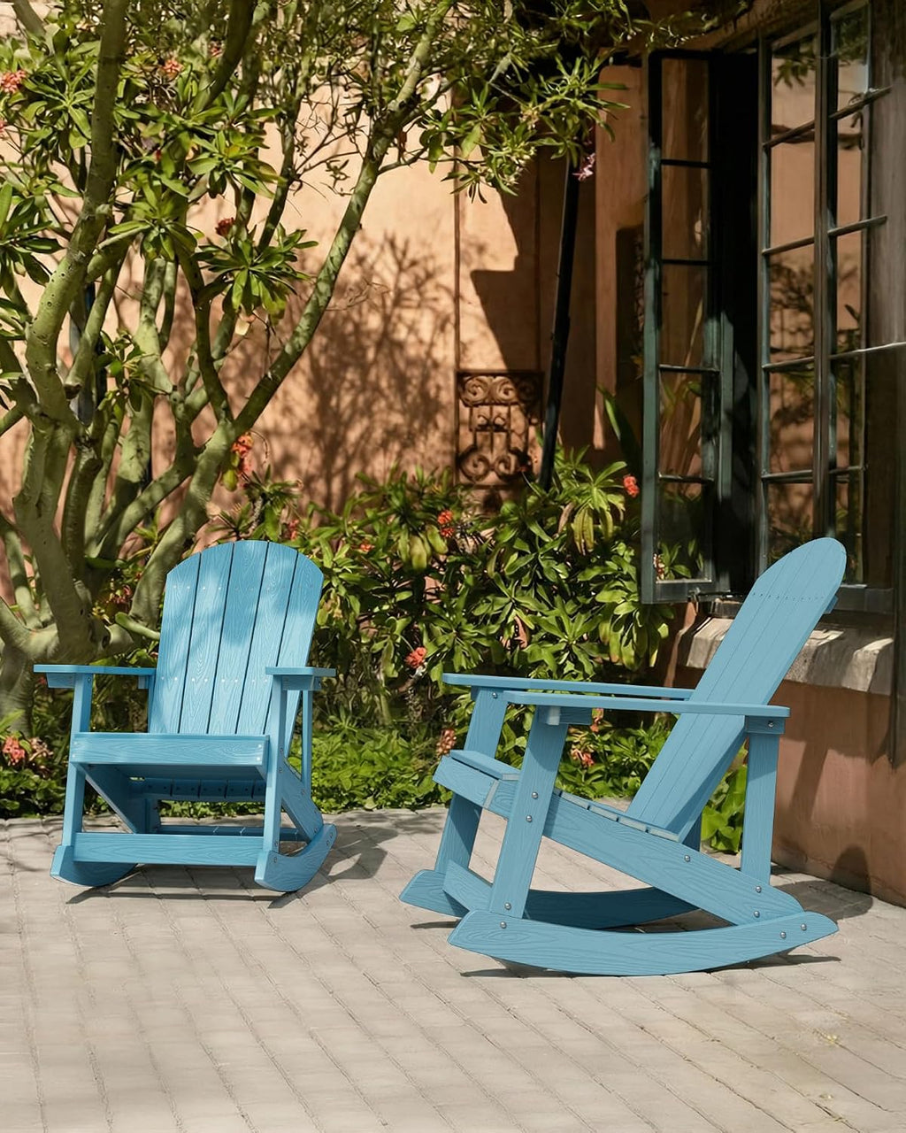 YEFU Outdoor Rocking Chair Set of 2,Adirondack Rocking Chair,Patio Rocker Chair with Wide Back,Oversized Rocker Chair Look Like Real Wood, for Lawn, Porch, Backyard, Indoor and Garden(Blue)