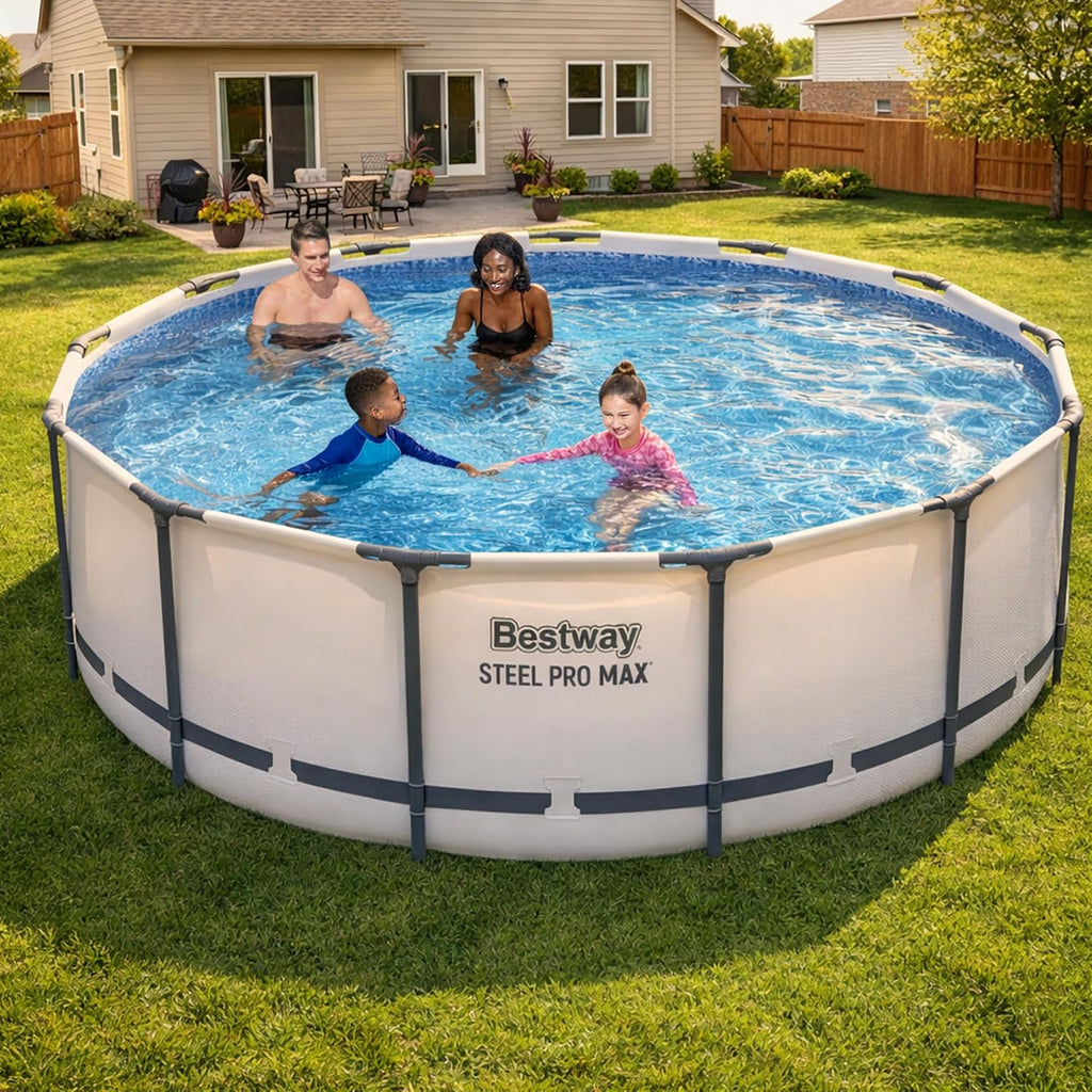 Bestway Steel Pro MAX 13' x 48' Above Ground Pool, Round Metal Frame Outdoor Swimming Pool Set with Filter Pump, Ladder, and Cover, Gray