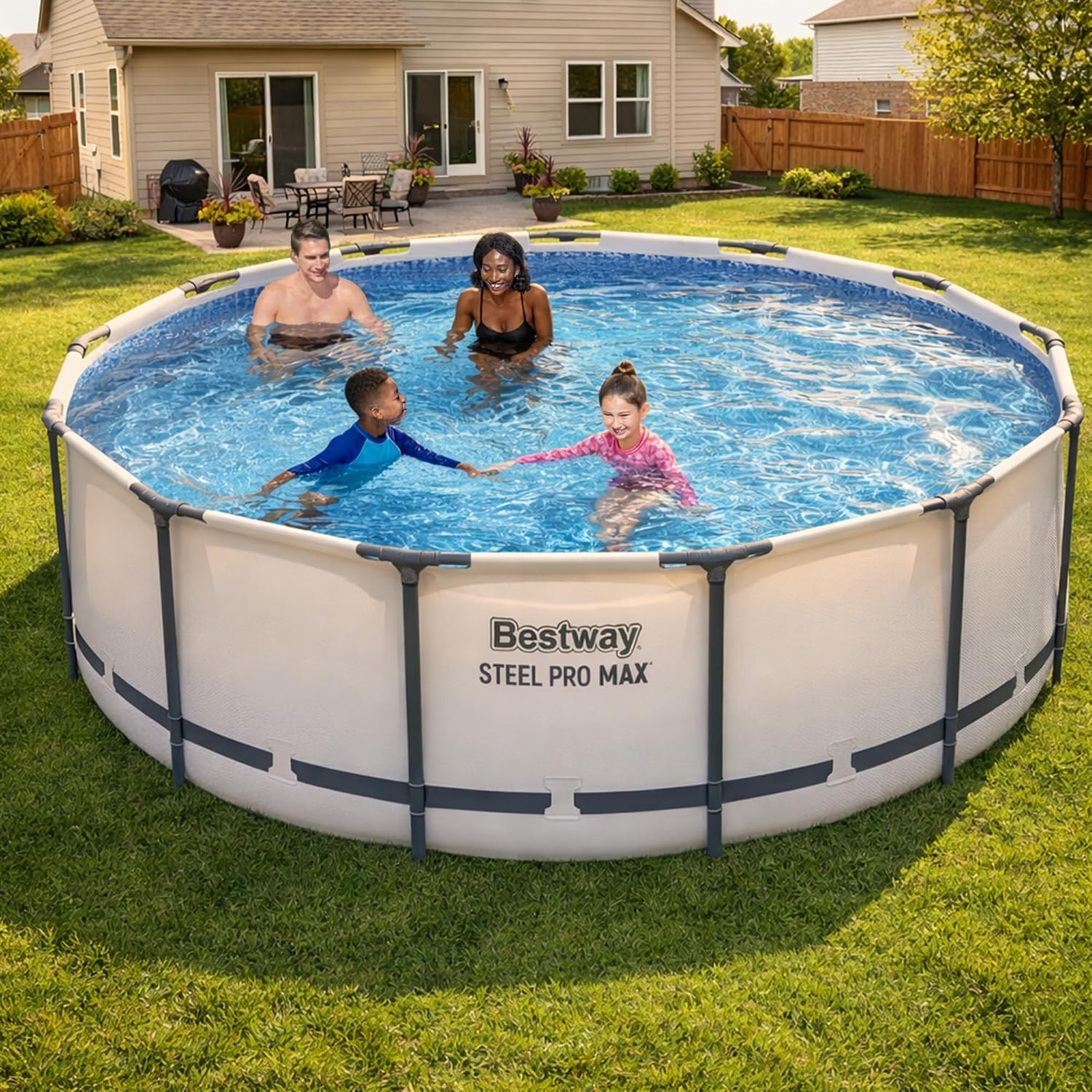 Bestway Steel Pro MAX 13' x 48' Above Ground Pool, Round Metal Frame Outdoor Swimming Pool Set with Filter Pump, Ladder, and Cover, Gray