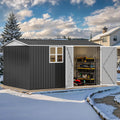 DWVO 12' x 8' Outdoor Storage Shed, Waterproof Metal Garden Shed with Windows, Lockable Doors, and Sloped Roof for Patio, Backyard, Lawn, Tool Storage, Bike Shed, Pet Shelter (Gray + White)
