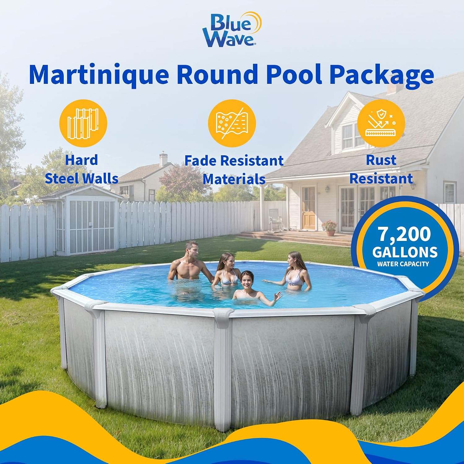 Martinique 18-ft Round 52-in Deep 7-in Top Rail Metal Wall Swimming Pool Package