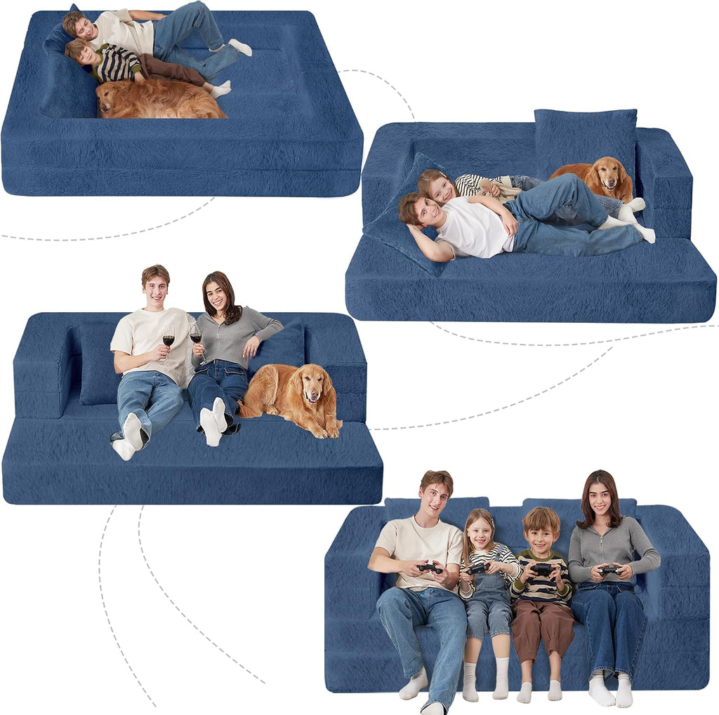 Futon Sofa Bed with Pillow, 3-in-1 Sleeper Sofa Bed with Removable Cover, Convertible Floor Sofa Bed, No Assembly Boneless Couch for Living Room, Bedroom