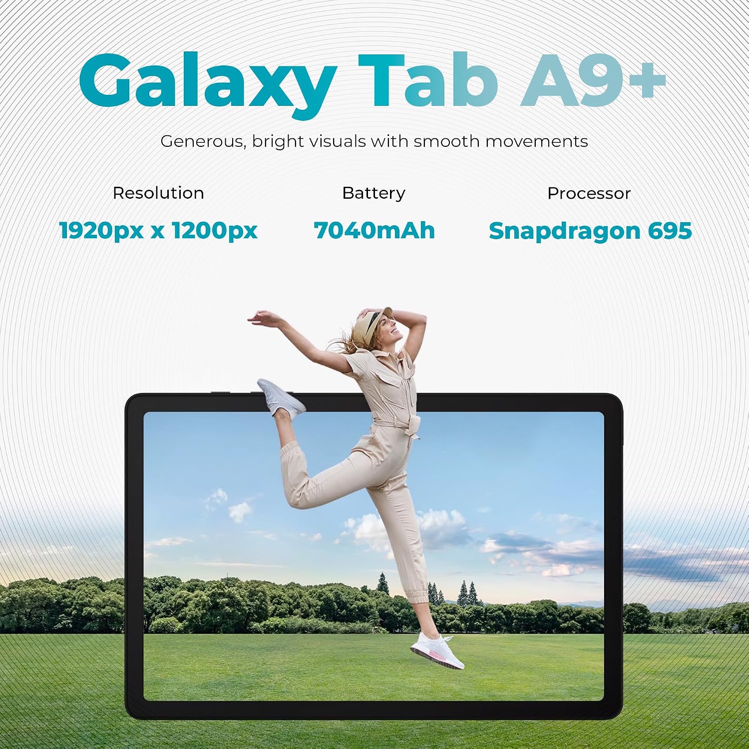 Samsung 2024 Galaxy Tab A9+ 11' 128GB 5G | Android 13 WiFi Touchscreen International | Big Screen, Quad Speakers, Slim | Tablet Bundle - Hard Back Trifold Stand Case + 64GB SD Card (Grey) | MdTec