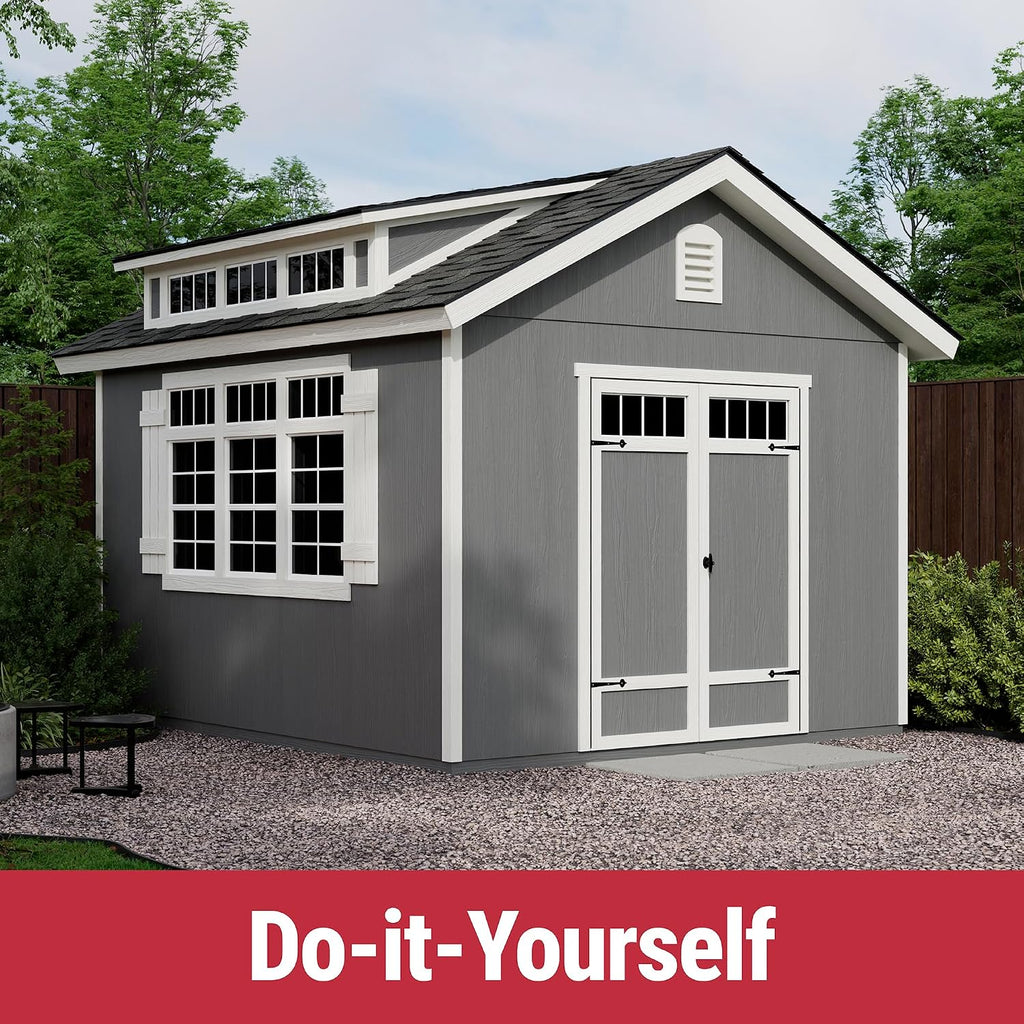 Handy Home Products Windemere 10x12 Do-it-Yourself Wooden Storage Shed with Floor, Beige