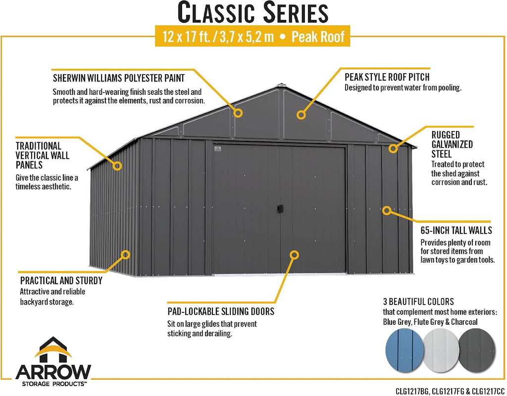 Arrow Classic Metal Shed, 12 x 17, Flute Grey