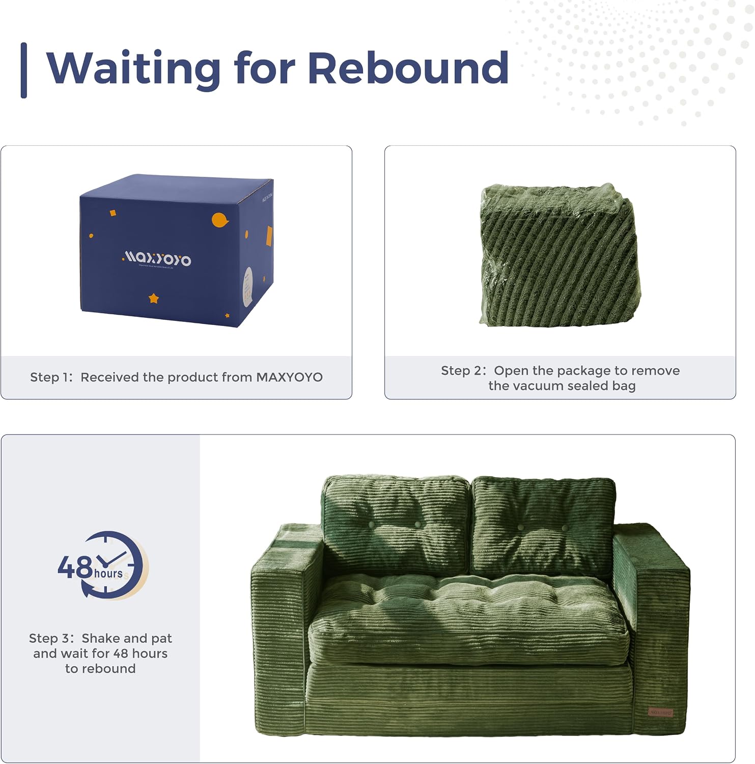 MAXYOYO Convertible Sofa Bed, Pull Out Loveseat Sleeper Sofa, 2 in 1 Folding Couch Bed, Fold Out Floor Couch with Pillows for Living Room Bedroom Lounge, Dark Green