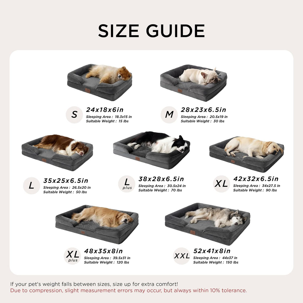 Bedsure XXL Orthopedic Dog Bed for Extra Large Dogs - Washable Giant Dog Cat Bed Waterproof, Comfort Dogs Couch Sofa with Washable Removable Cover, Pet Bed with Nonskid Bottom, Dark Grey, 52'