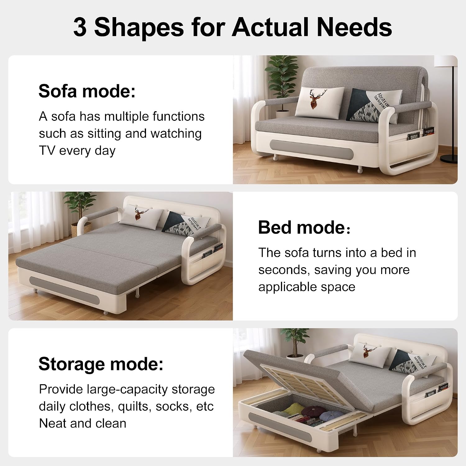 50' Versatile Pull-Out Sofa Bed – Modern Versatile Futon Sleeper Couch, Daybed with Trundle, Perfect for Living Room & RV, Gray/White