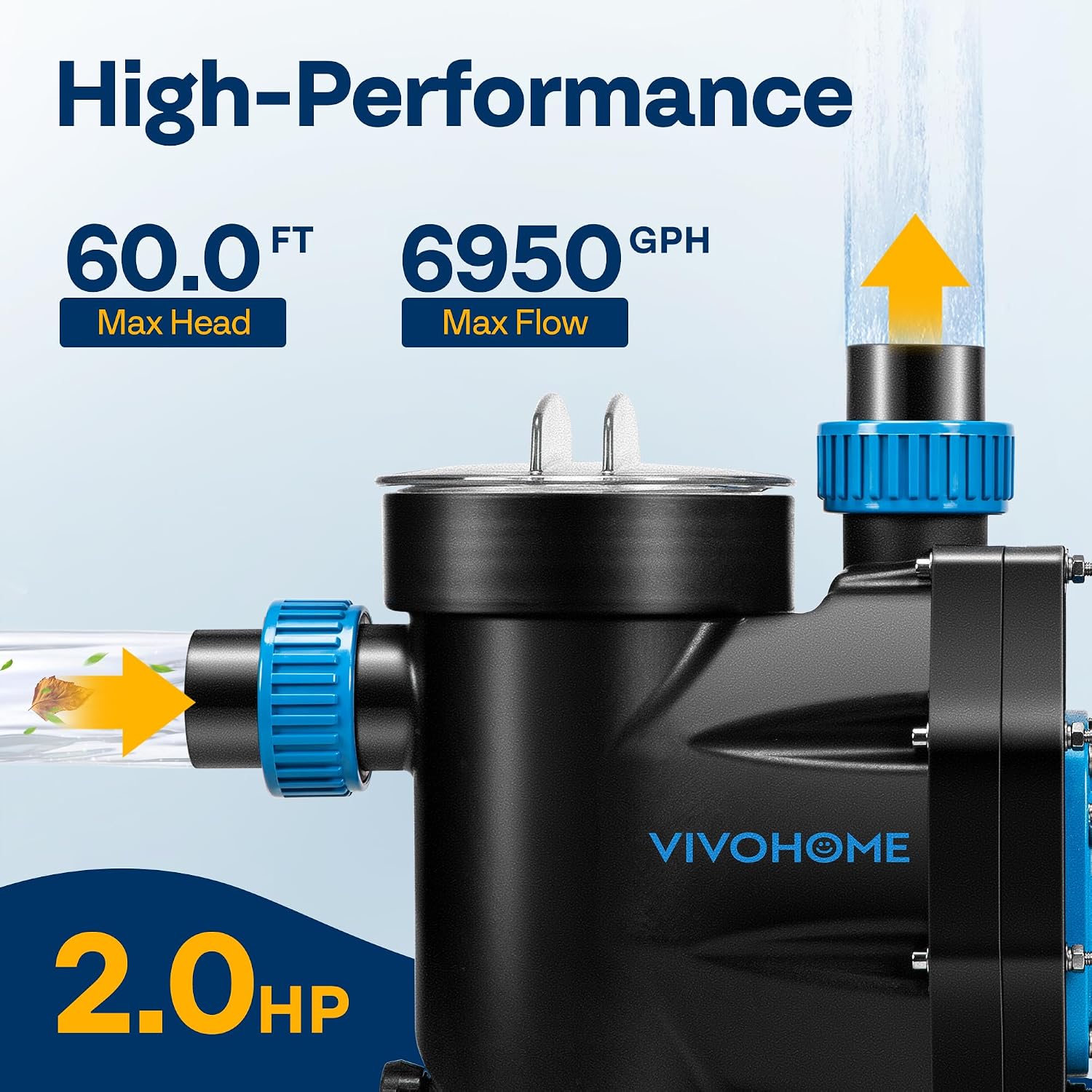 VIVOHOME Self Primming in/Above Ground Swimming Pool Pump w 1.25'' & 1.5' & 2.0'' Unions Energy Saving w/Strainer Baske, 6950 GPH