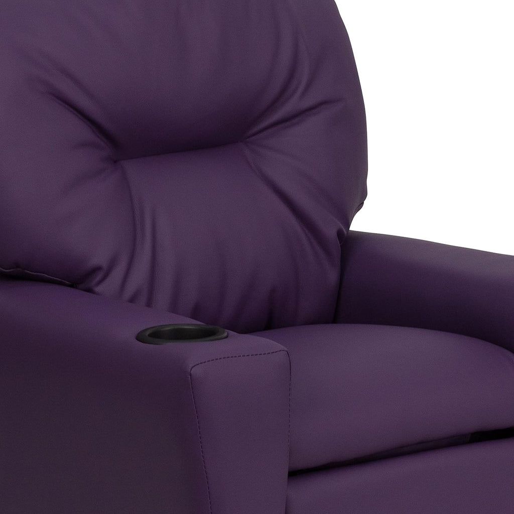 Flash Furniture Chandler Vinyl Kids Recliner with Cup Holder and Safety Recline, Contemporary Reclining Chair for Kids, Supports up to 90 lbs., Purple