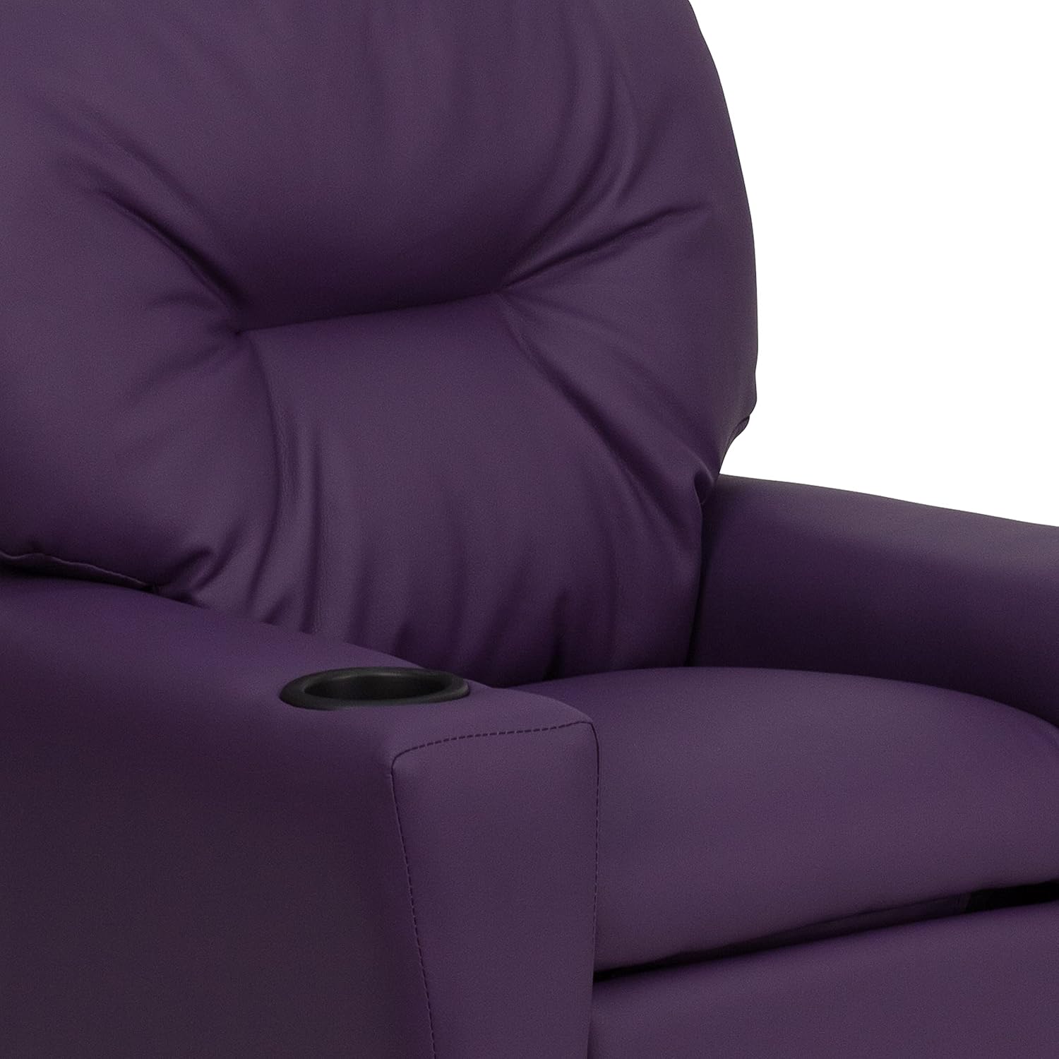 Flash Furniture Chandler Vinyl Kids Recliner with Cup Holder and Safety Recline, Contemporary Reclining Chair for Kids, Supports up to 90 lbs., Purple