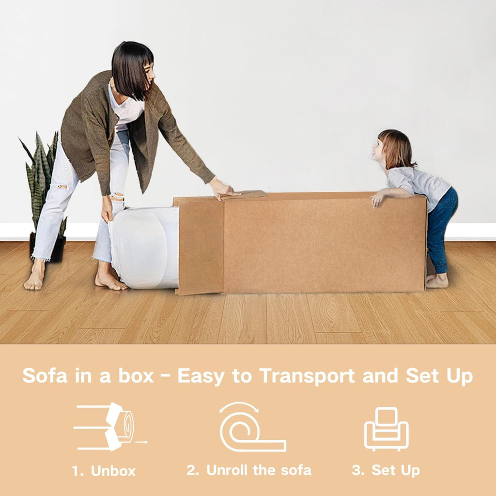 Swbvs Sofa-in-a-Box, Memory Foam 3-Seater Couch, No Installation & Easy to Transport, Deep Seat Modern Sofa with Corduroy Fabric, Couch for Living Room, Bedroom, Apartment, Home Office, Brown