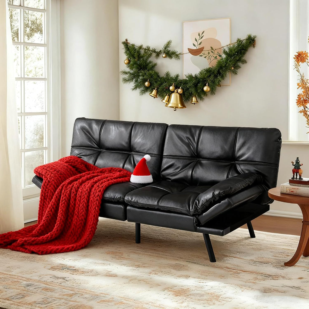 MUUEGM 71-Inch Convertible Futon Sofa Bed with Adjustable Backrest & Removable Armrests, Foldable Sleeper Loveseat for Small Space Living Room, Studio Apartment, Home Office，Black