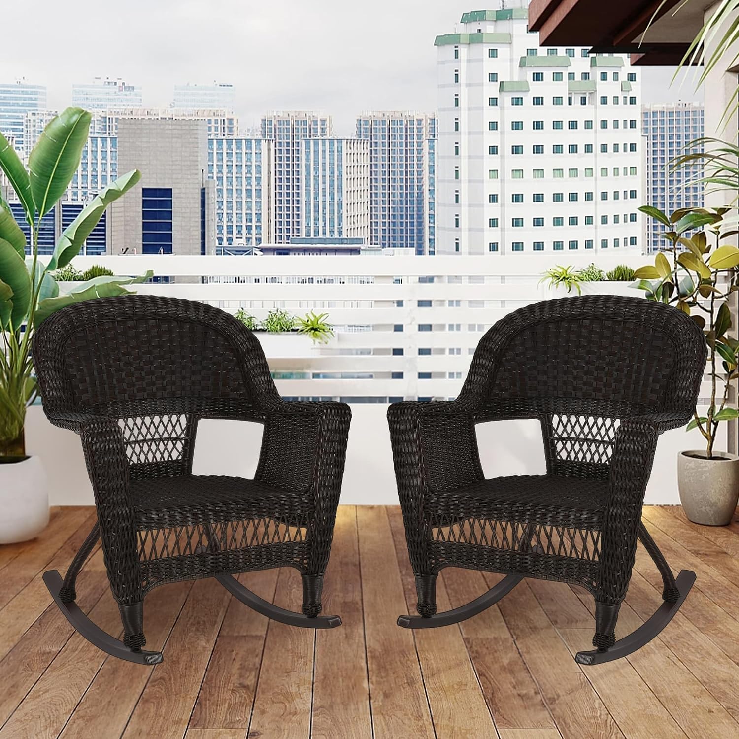 Jeco Set of 2 Wicker Rocker Chairs, Espresso