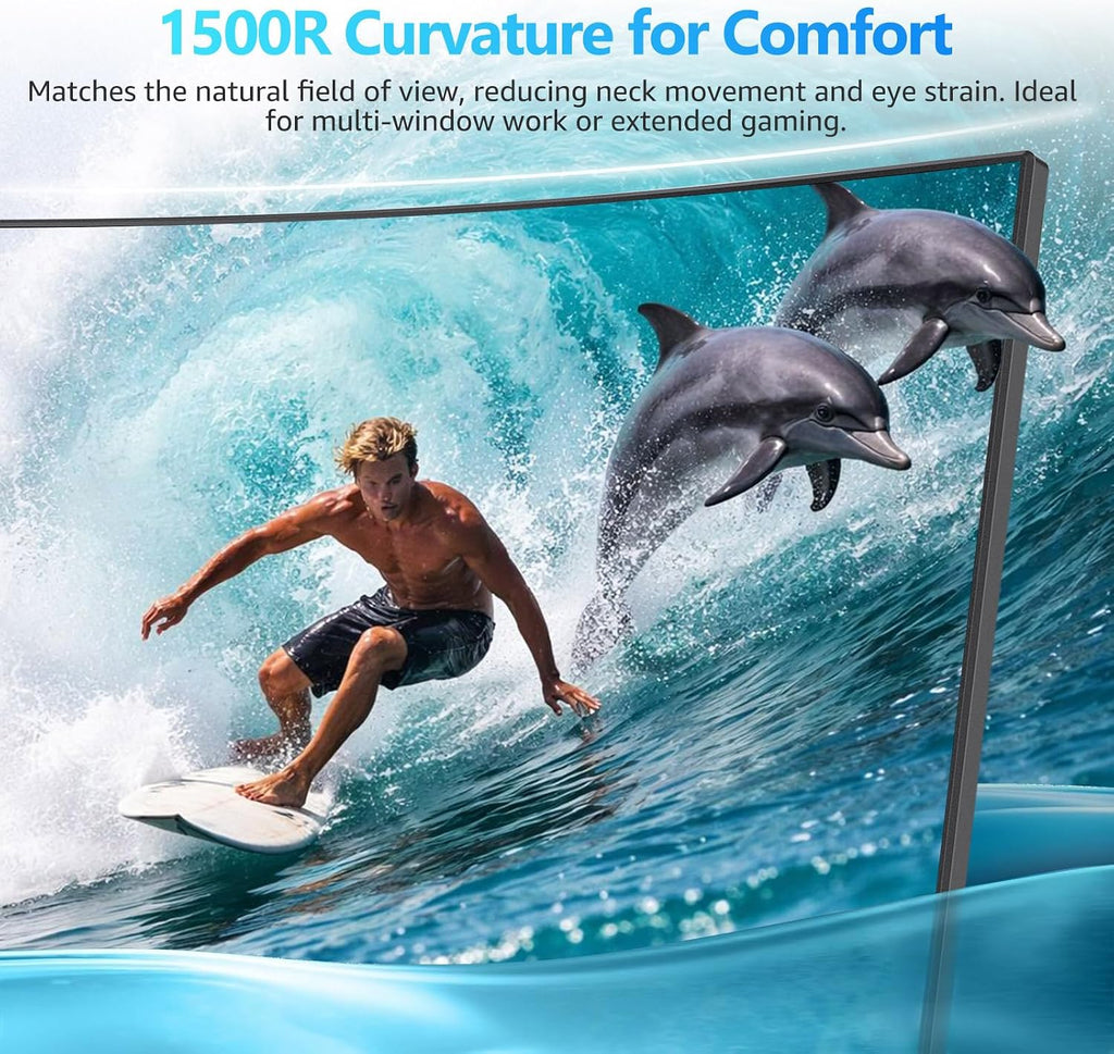 Gawfolk 32 Inch 4K Curved Monitor 60Hz, UHD 3840x2160 PC Monitor with Built-in Speakers, 1500R Computer Screen, FreeSync, Flicker-Free, HDMI/DP, Wall Mountable for Home Office, Gaming, Entertainment