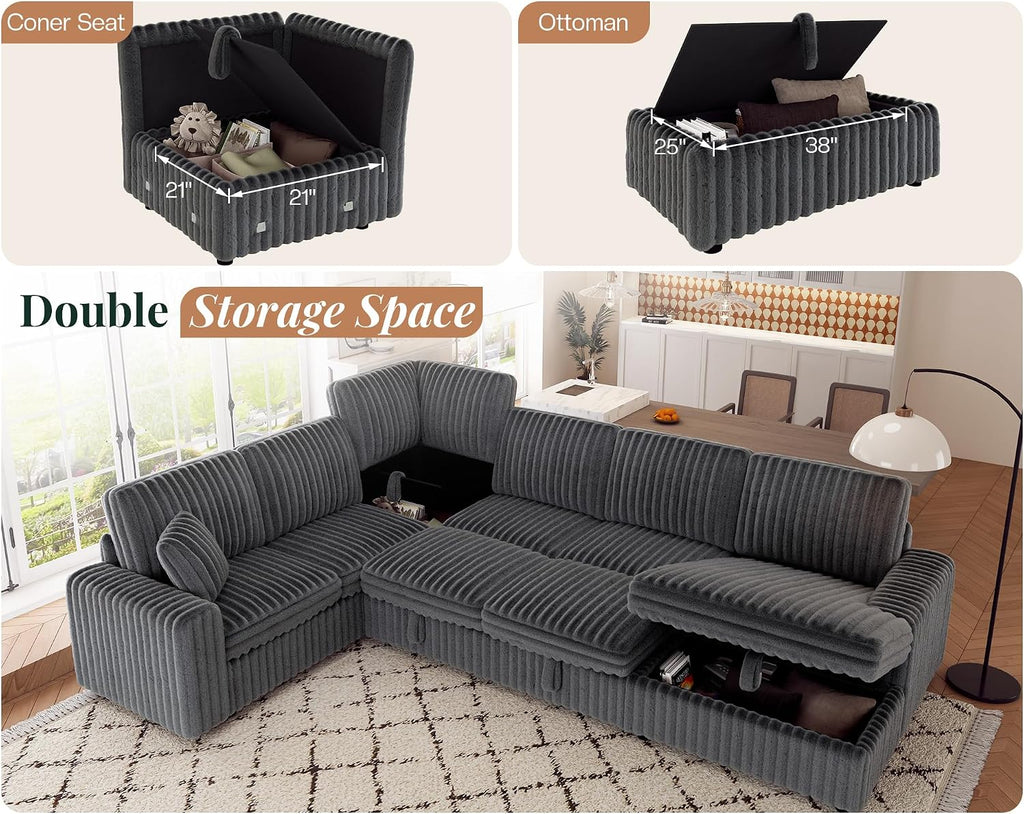 Jocisland 130' Sofa Bed, Sleeper Sofa, Pull Out Sleeper Couch with Storage, Convertible 6-Seater Sofa Bed for Living Room, Faux Fur Dark Grey