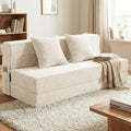 JKMAX Queen Size Folding Sofa Bed - 4 in 1 Convertible Sleeper Chair with Two Pillows - High Density Memory Foam Futon Couch - Foldable Bed for Living Room Bedroom (Beige)