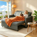 Gizoon 3-in-1 Convertible Loveseat Sleeper Couch Bed, 71.7' Extended Pull Out Sofa Bed, Linen Fabric Small Futon Sofa Bed with 2 Pillows for Apartment, Living Room, Bedroom, Dark Grey