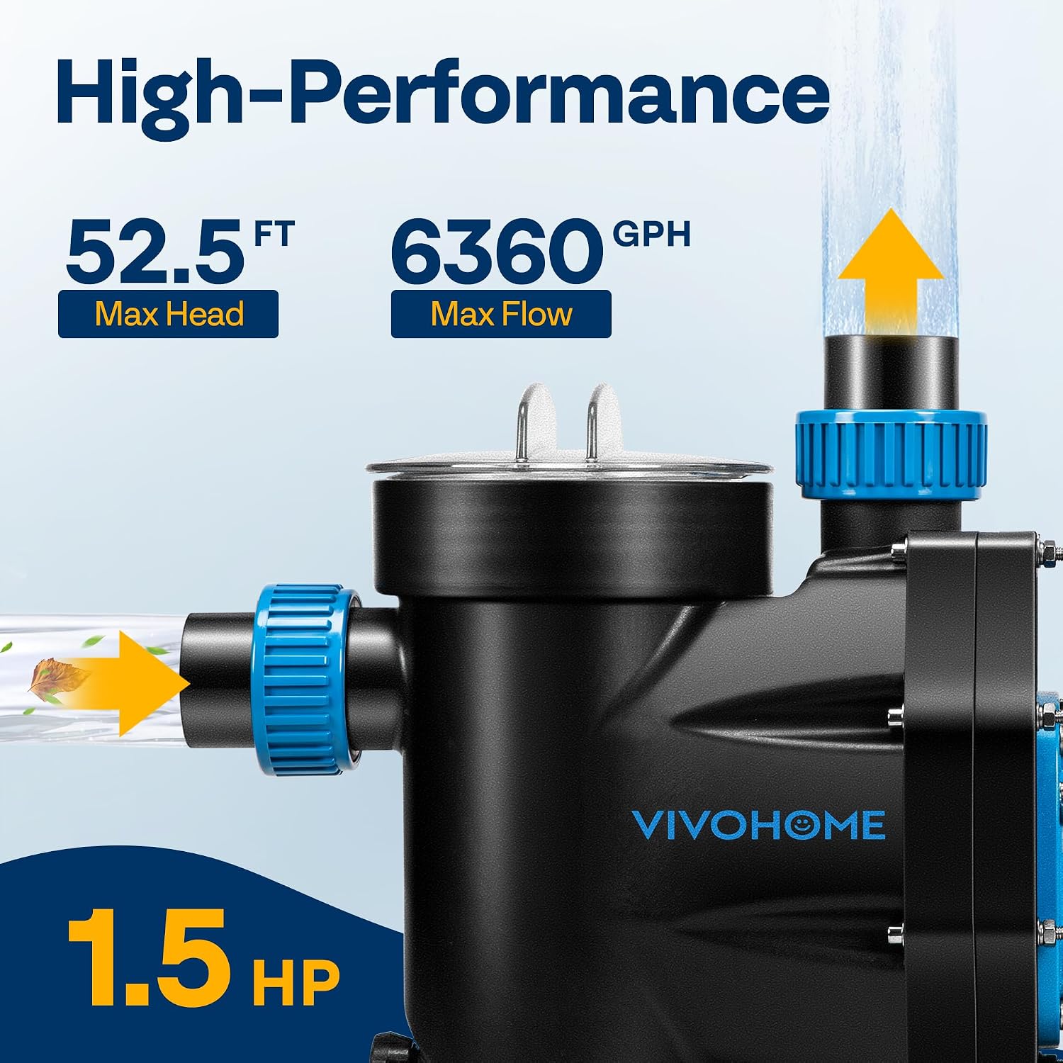VIVOHOME Self Primming in/Above Ground Swimming Pool Pump w 1.25'' & 1.5' & 2.0'' Unions Energy Saving w/Strainer Baske, 6361 GPH