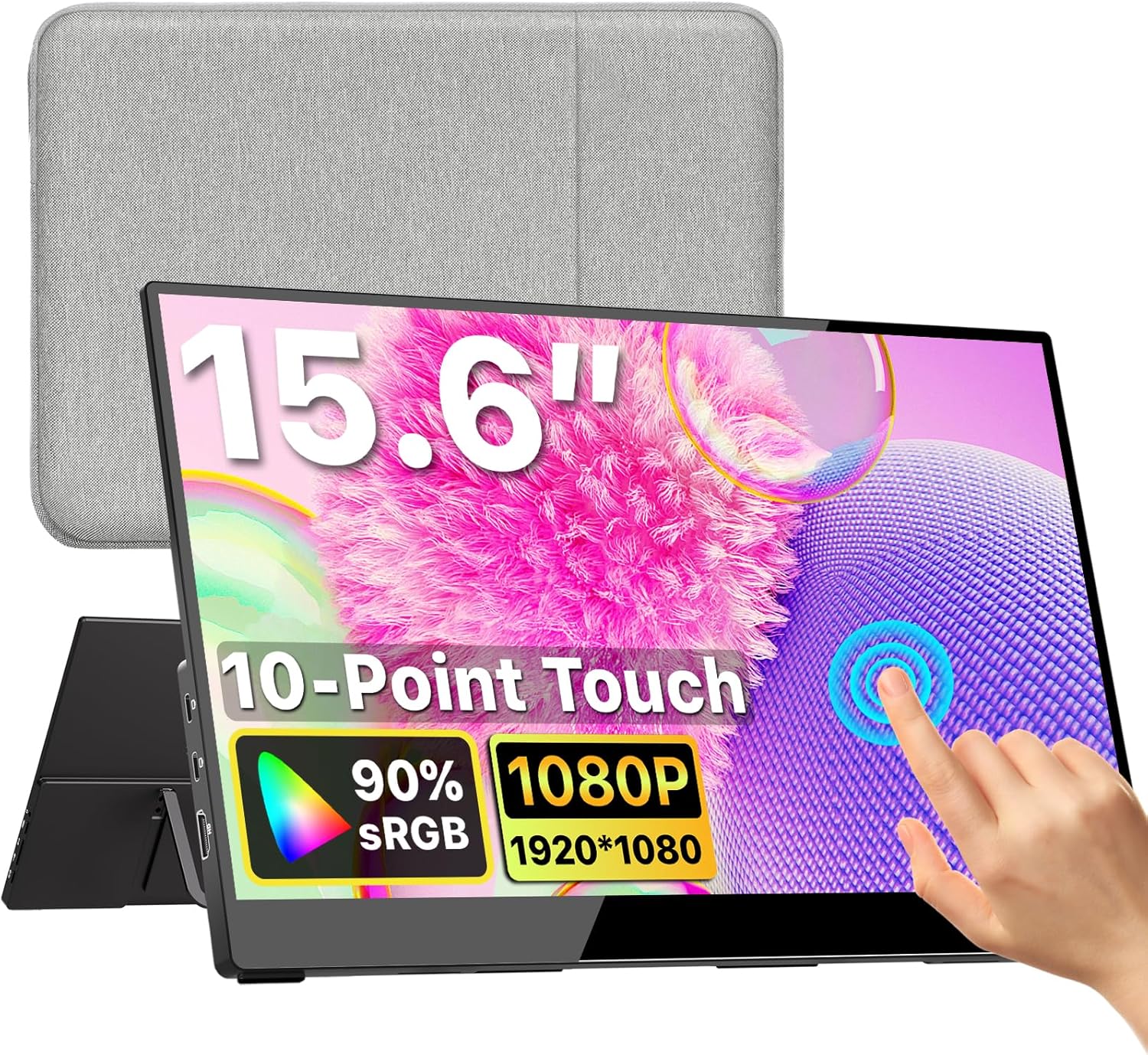 kksmart Portable Monitor for Laptop MacBook Surface PC Xbox PS5, Travel Monitor Second Screen for Laptop, HDMI USB-C VESA Compatible Built-in Speaker, 15.6inches