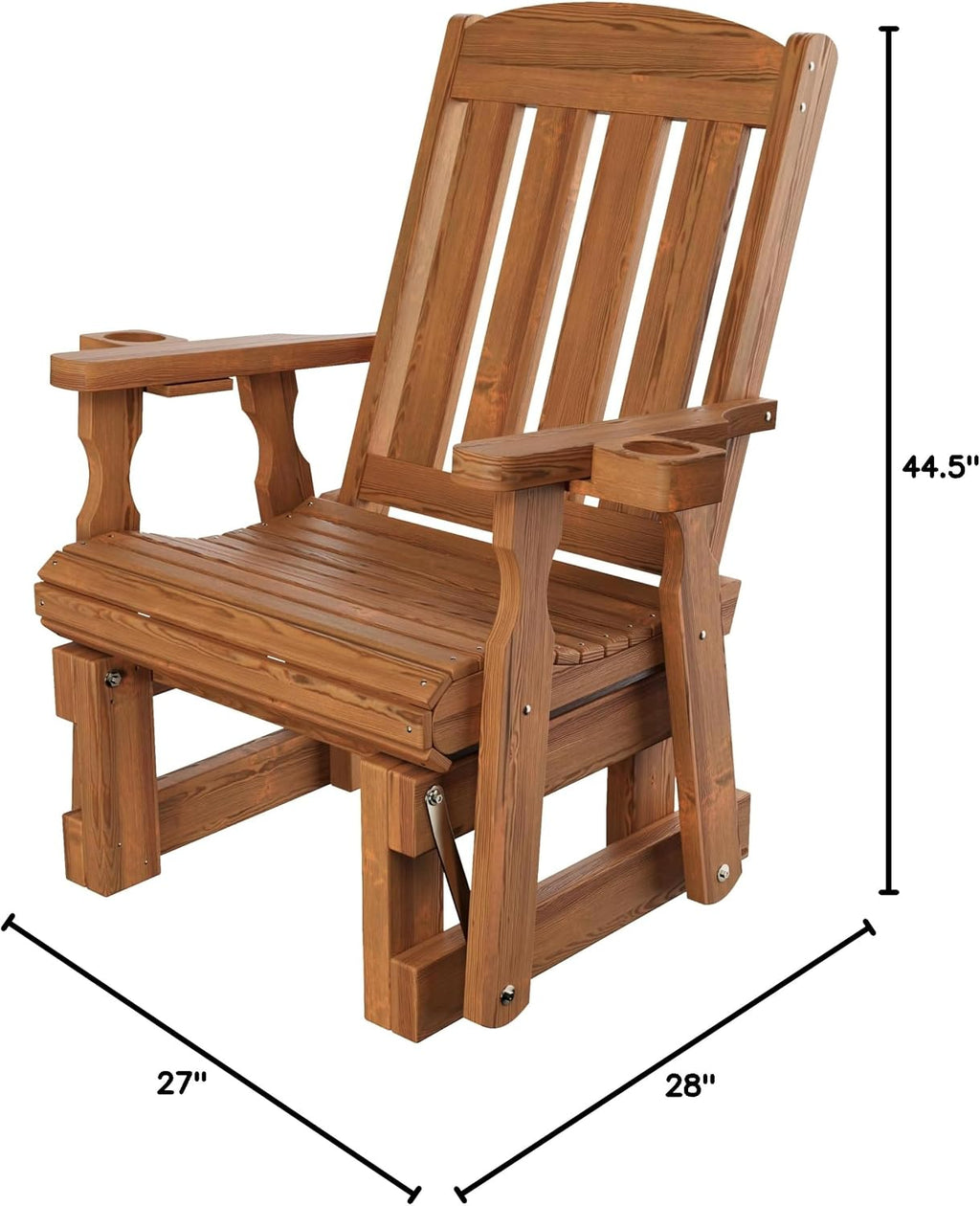 Amish Casual Heavy Duty 600 Lb Mission High Back Treated Glider Chair with Cupholders (Oak Stain)