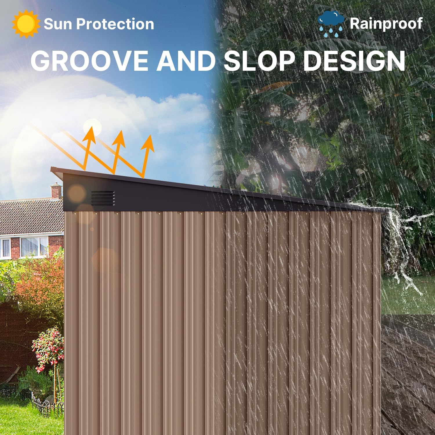 Gizoon 7.4'x5.3' Outdoor Storage Shed Metal Garden Shed with Sliding Lockable Doors, Versatile Tool Bike Shed with Transparent Panel Windows, Outdoor Storage Clearance for Backyard, Patio, Light Brown