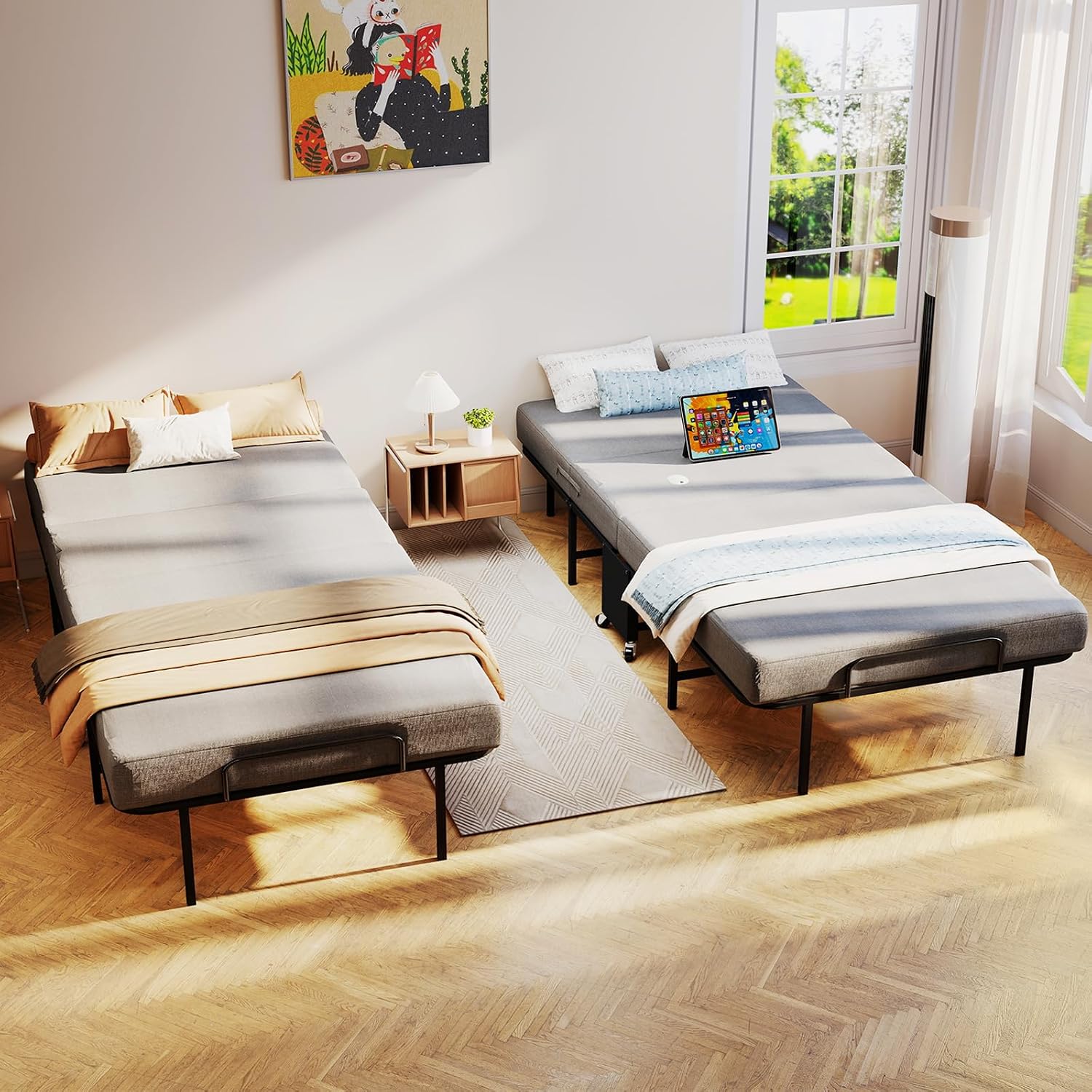 SADENICEL Folding Bed with Mattress for Adults, Twin Size, Portable Foldable Roll Away Bed on Wheels, Memory Foam Mattress and Super Strong Frame, Space Saving Fold Up for Easy Storage, 75' x 38'