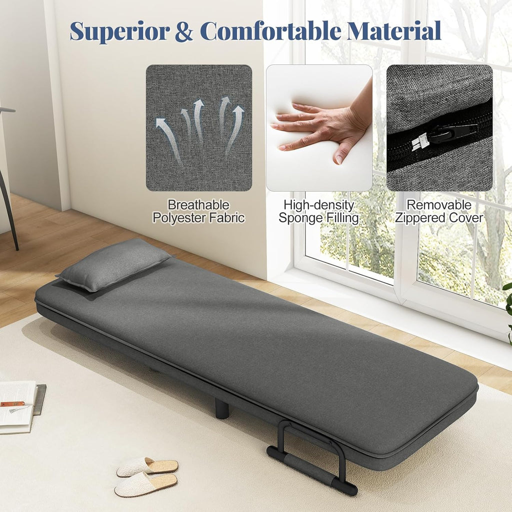 Giantex Convertible Sofa Bed, 3-in-1 Folding Sleeper Chair with 5-Position Adjustable Backrest, Wheels, 2 Legs, Recliner Chaise Lounge with Pillow, Armchairs for Nursery Living Room Office (Gray)