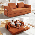 78'' Sleeper Couch Bed for Living Room, Convertible Modular Sofa with Fixed Frame and Side Pocket, Corduroy Futon Boneless Couches in a Box, No Assembly, Orange