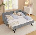 KEIKI Twin Size Upholstery Daybed with Trundle and USB, Twin to King Design Adorable Wave Shaped Extendable Linen Sofa Bed, Easy Assembly, No Box Spring Required, for Living Room and Bedroom, Black
