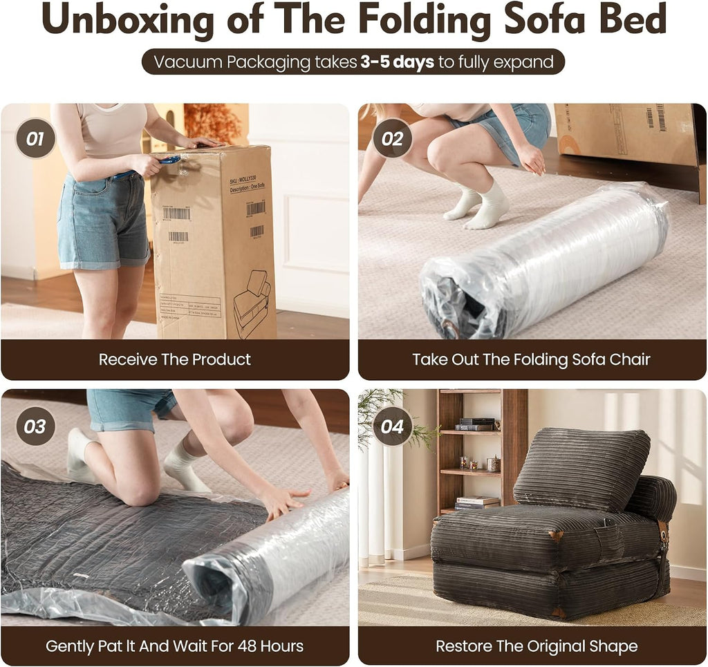 ovios Folding Sofa Bed, Foldable Sleeper Chair Floor Futon, Comfy Portable Convertible Fold Out Lounge Chairs for Living Room Bedroom, Grey