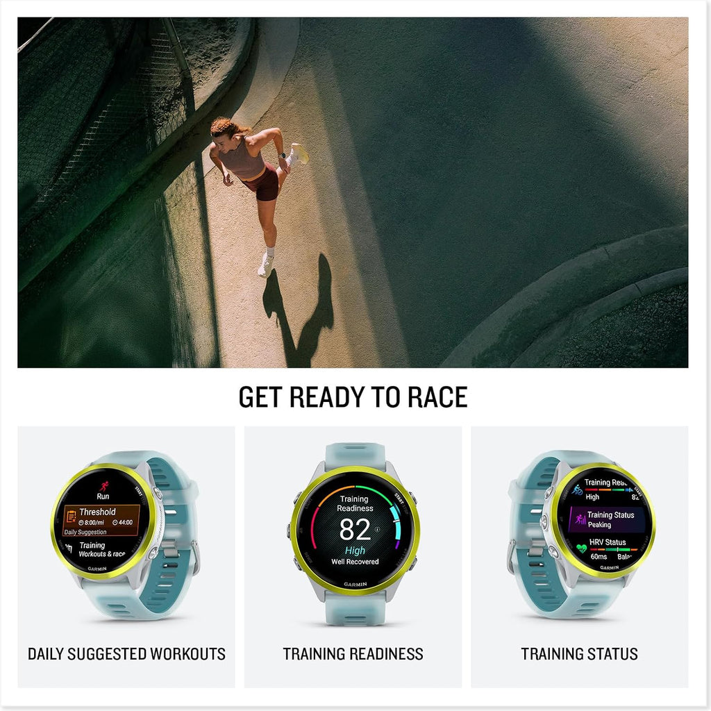 Garmin Forerunner 570 Performance 47mm GPS Smartwatch, Indigo | AMOLED Display, Training Readiness, On-Wrist Calling with Signature Series Modern Power Stand Bundle