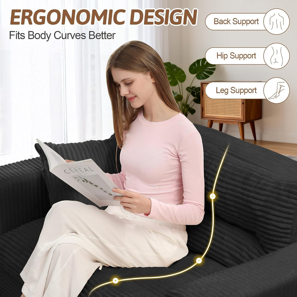 Convertible Sofa Bed, Pull Out Boneless Couch Loveseat Floor Sofa Bed with Pillows, 2-Seater Folding Sofa Loveseat Boneless Couch for Living Room, Bedroom, Apartment, Office (Black)