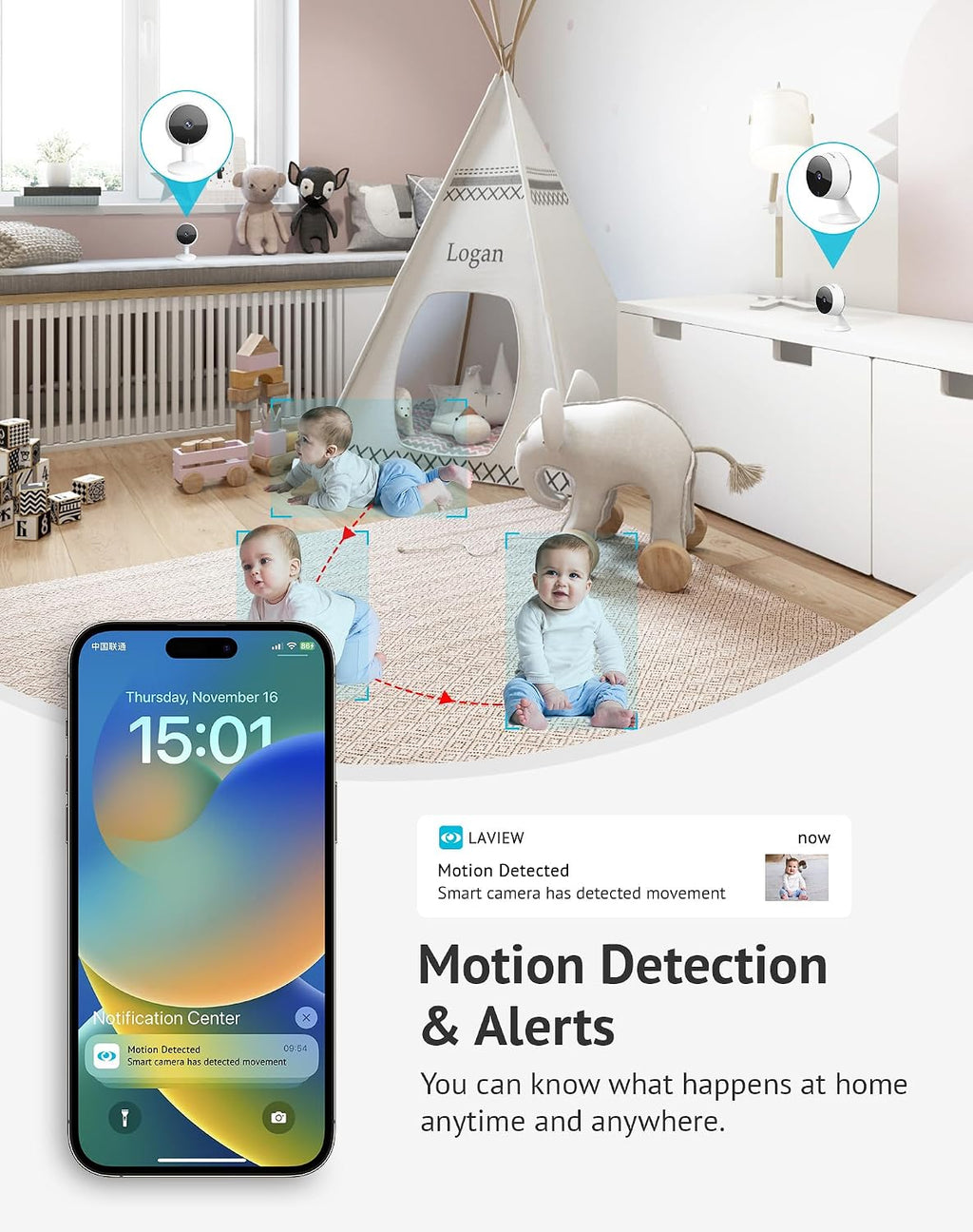 LaView 8MP 4K Cameras for Home Security Indoor,Home Security Camera for Baby/Elder/Pet/Nanny,Baby Cam Starlight Sensor Color Night Vision,US Cloud Service,Compatible with Alexa