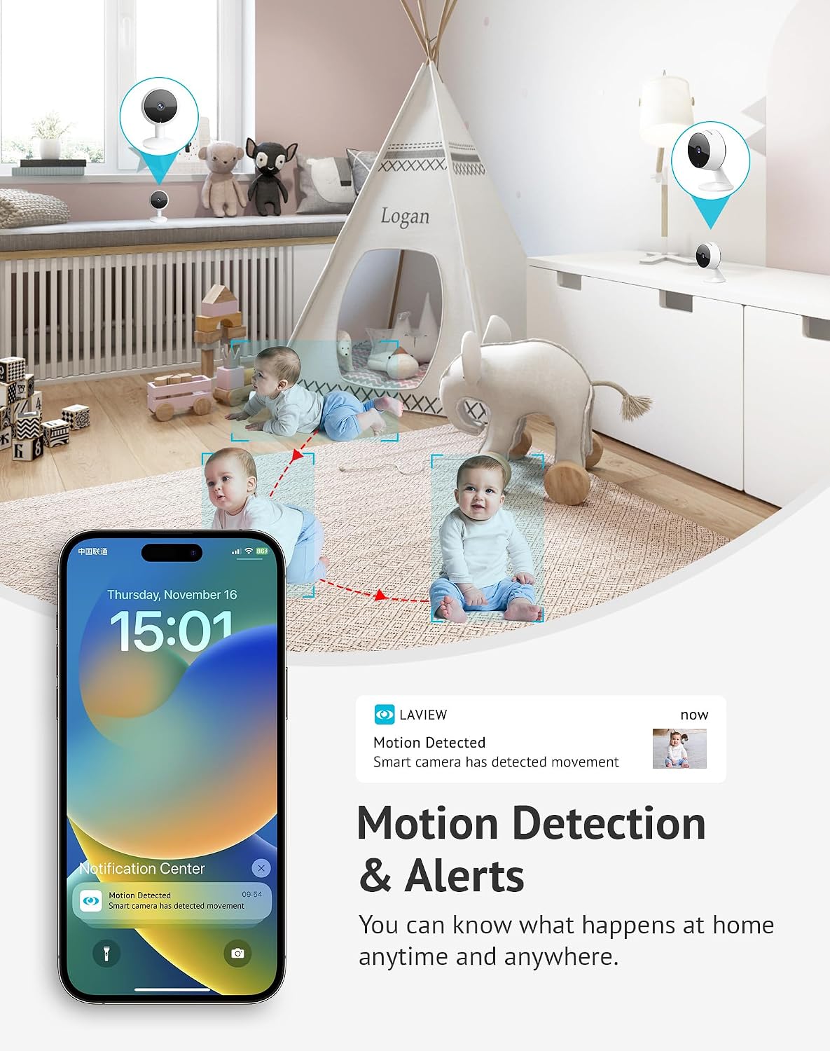 LaView 8MP 4K Cameras for Home Security Indoor,Home Security Camera for Baby/Elder/Pet/Nanny,Baby Cam Starlight Sensor Color Night Vision,US Cloud Service,Compatible with Alexa