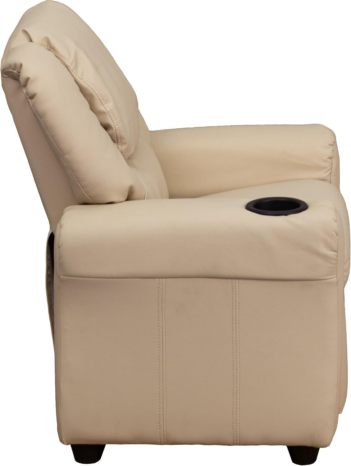 EMMA + OLIVER Beige Vinyl Kids Recliner with Cup Holder and Headrest