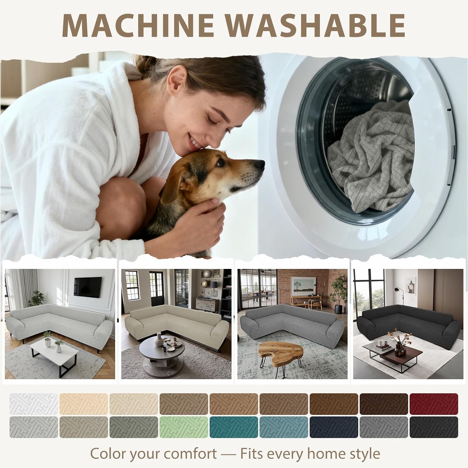 L Shape Sectional Couch Covers 1-Piece Stretch Corner Couch Covers Sofa Cover Non Slip Washable Sofa Slipcovers Soft Fleece Furniture Protector for Dogs Pet (X-Large, Ash Gray)