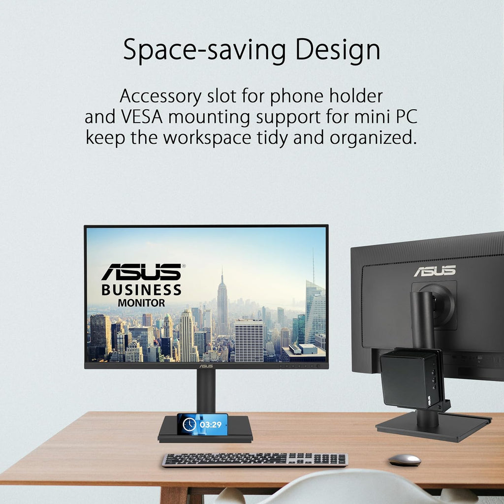 ASUS 27' 1440P Business Monitor (BE27AQG) - QHD (2560x1440), IPS, 120Hz, Ergonomic Design, Speakers, Height Adjustable, Power Sync, Eye Care, VESA Wall Mountable, 3 yr Warranty TAA Compliant