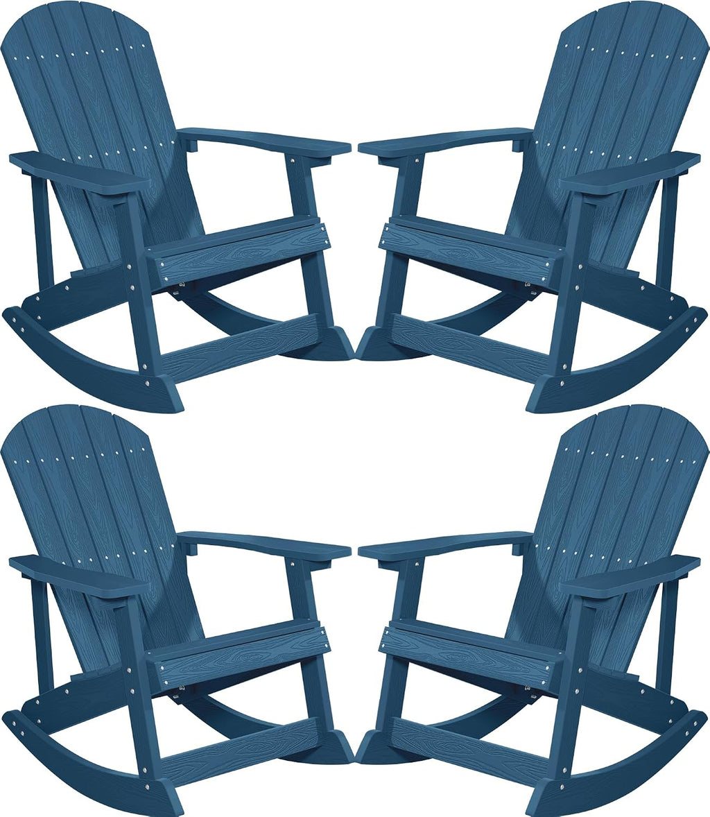 YEFU Outdoor Rocking Chair Set of 4,Adirondack Rocking Chair,Patio Rocker Chair with Wide Back,Oversized Rocker Chair Look Like Real Wood, for Lawn, Porch, Backyard, Indoor and Garden(Navy Blue)