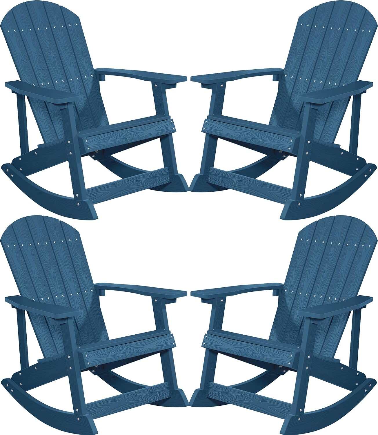 YEFU Outdoor Rocking Chair Set of 4,Adirondack Rocking Chair,Patio Rocker Chair with Wide Back,Oversized Rocker Chair Look Like Real Wood, for Lawn, Porch, Backyard, Indoor and Garden(Navy Blue)