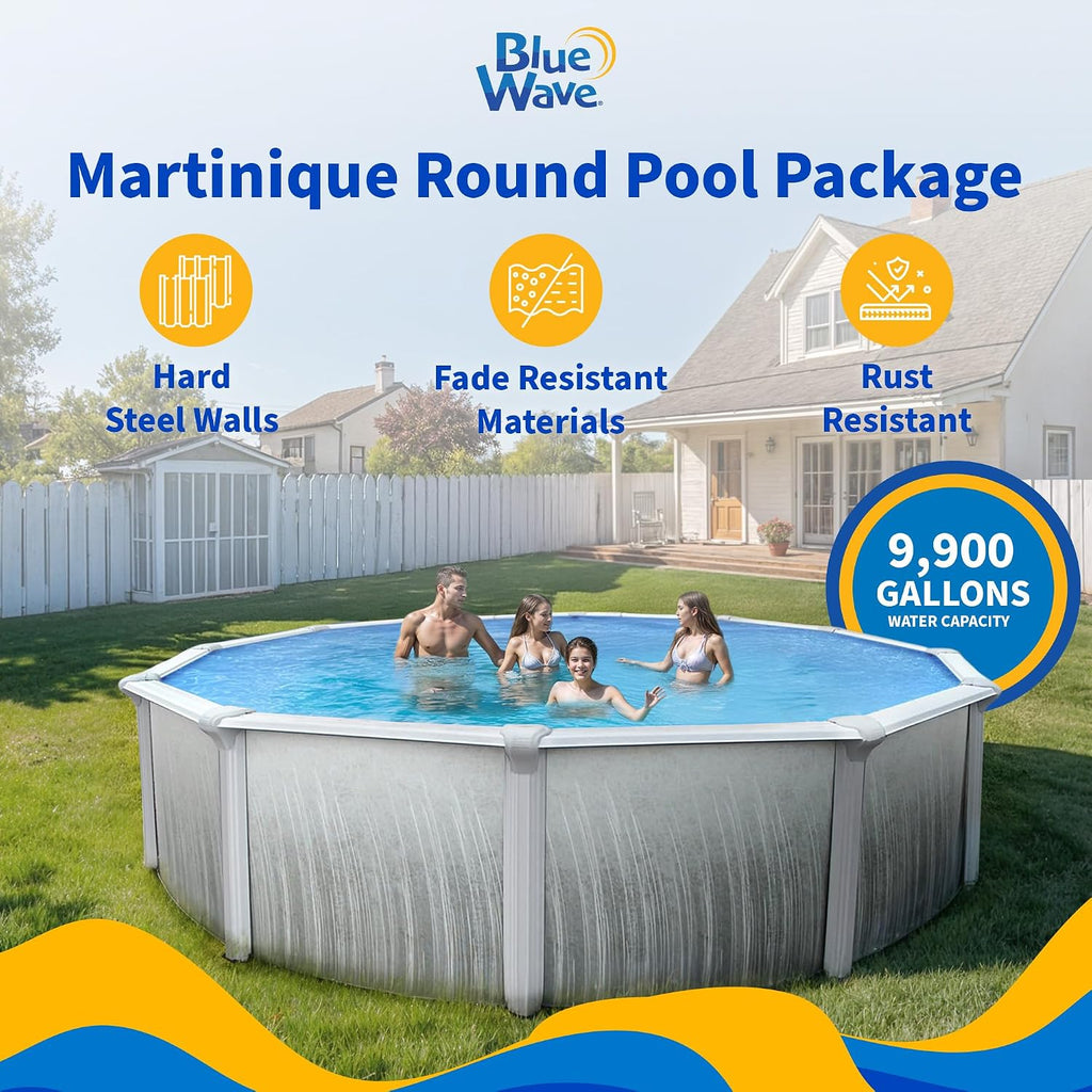Martinique 21-ft Round 52-in Deep 7-in Top Rail Metal Wall Swimming Pool Package