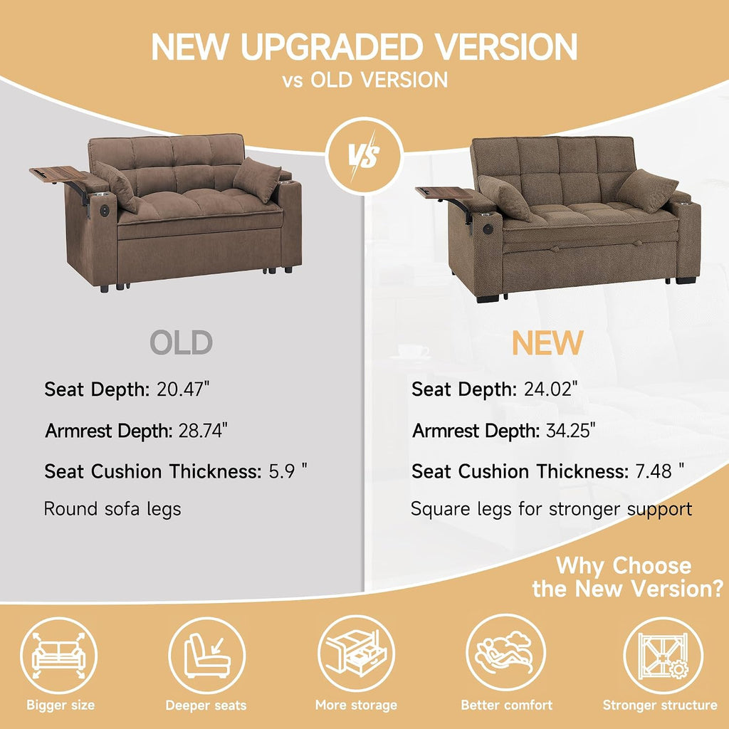 Auvsoce 65'' Chaise Lounge Chair Indoor, 3-in-1 Convertible Sofa Bed with Pull-Out Design, 360° Swivel Side Table, Modern Granular Velvet Couch Bed for Living Room, Small Space & Apartment-Friendly