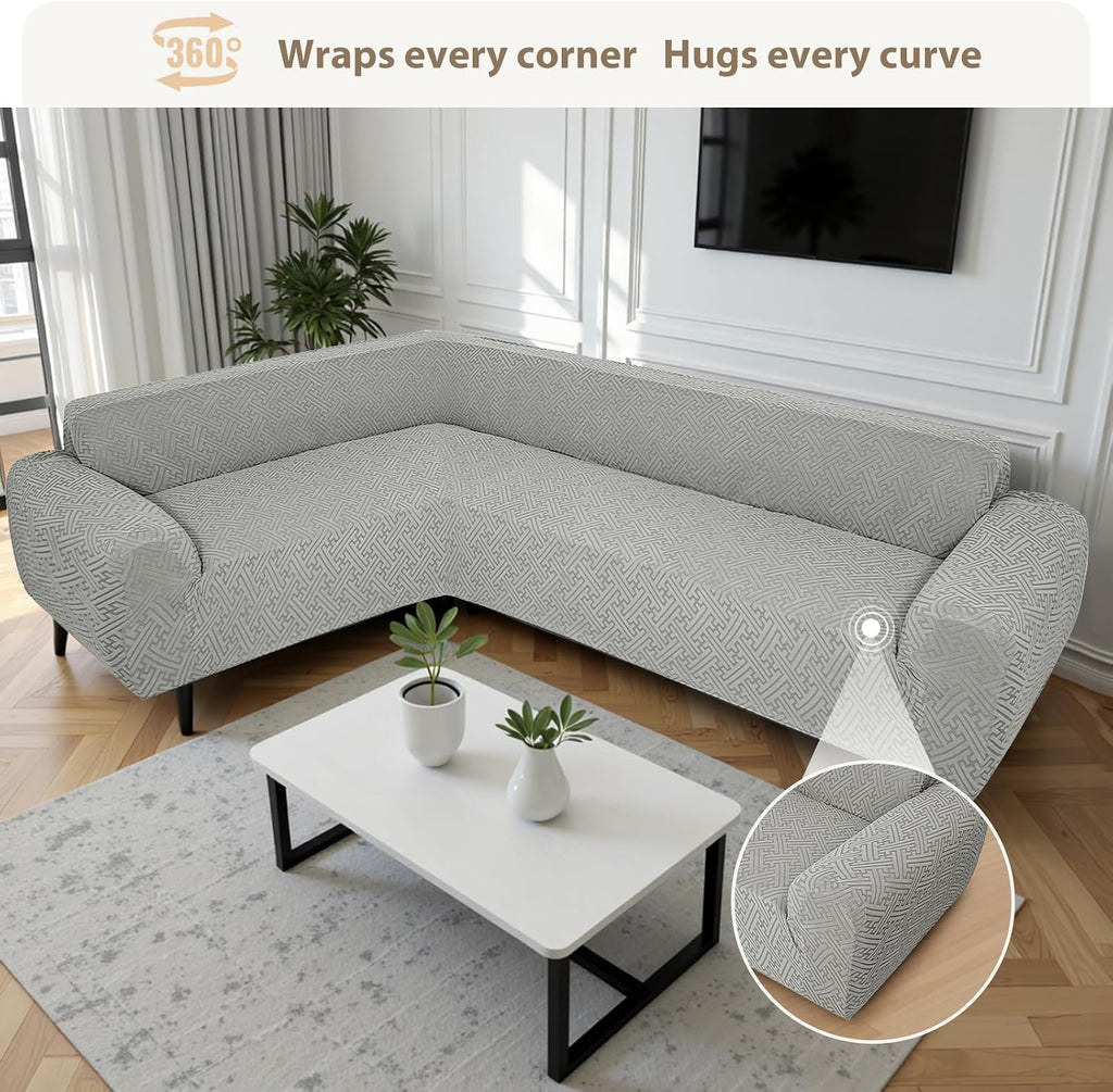 L Shape Sectional Couch Covers 1-Piece Stretch Corner Couch Covers Sofa Cover Non Slip Washable Sofa Slipcovers Soft Fleece Furniture Protector for Dogs Pet (X-Large, Ash Gray)