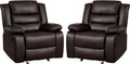 PrimeZone Oversized Rocker Recliner Chair - Comfy Wide Lazy Boy Recliner Chair with Overstuffed Armrest, Faux Leather Manual Reclining Chairs for Living Room, Bedroom, Home Theater, Brown Set of 2