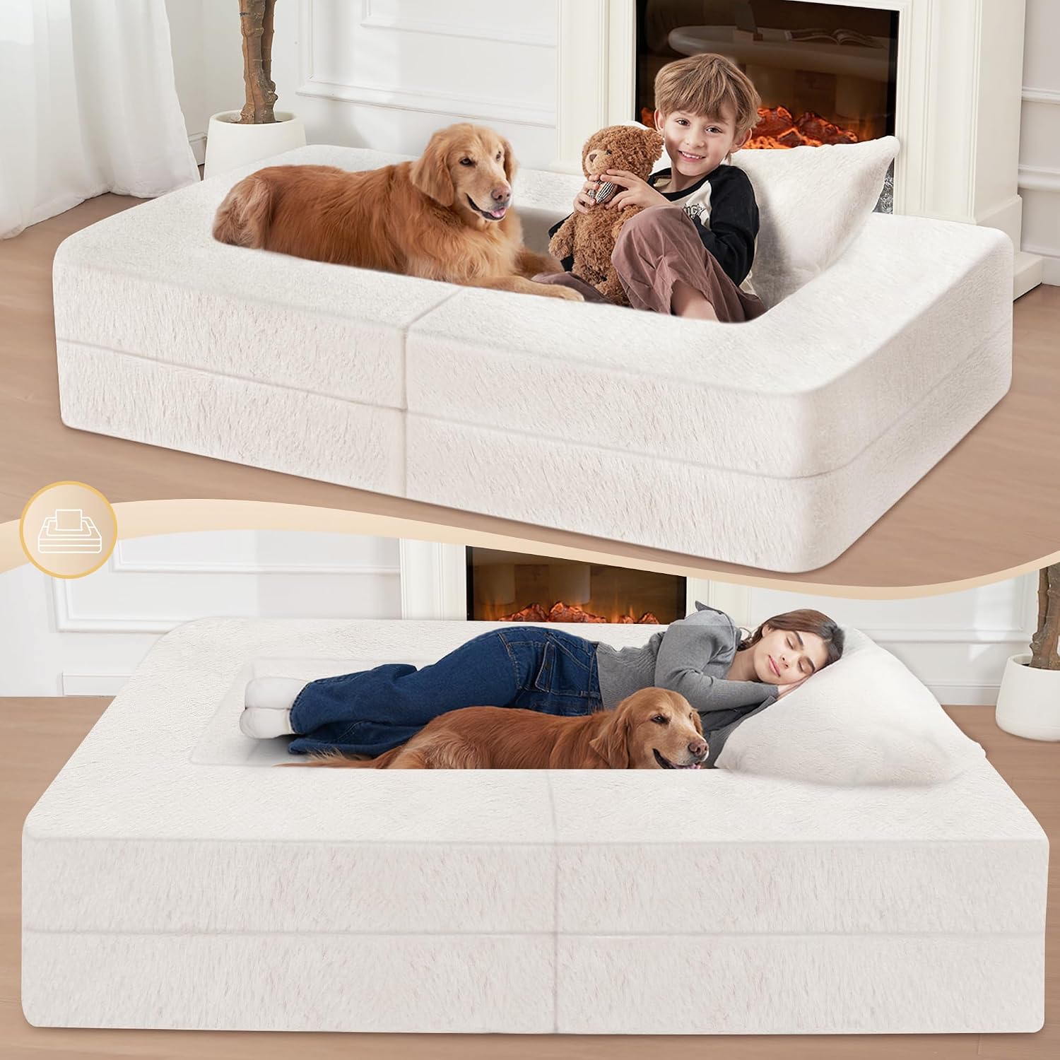 Futon Sofa Bed with Pillow, 3-in-1 Sleeper Sofa Bed with Removable Cover, Convertible Floor Sofa Bed, No Assembly Boneless Couch for Living Room, Bedroom