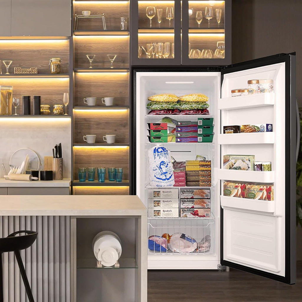 21 Cu.Ft Convertible Upright Freezer Refrigerator, Stand Up Refrigerator 115v, Garage Vertical Freezer with Single Door, Frost Free, Stainless Steel, Lock