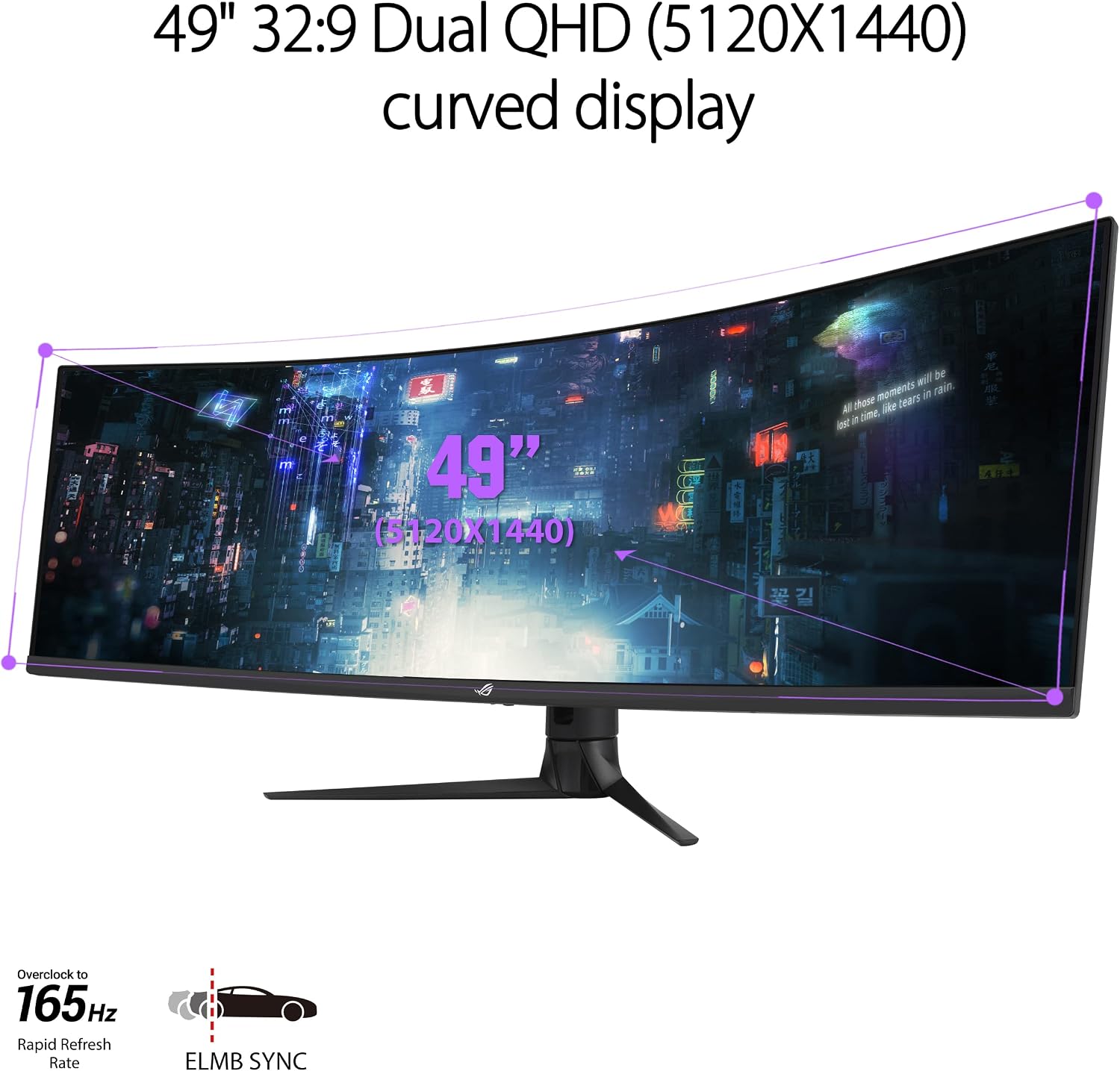 ASUS ROG Strix 49' Ultra-Wide Curved HDR Gaming Monitor (XG49WCR) - Dual QHD 32:9 (5120 x 1440), 165Hz, Extreme Low Motion Blur Sync, USB-C, RJ45, DisplayHDR400, 90% DCI-P3, Dual Input-KVM Switch