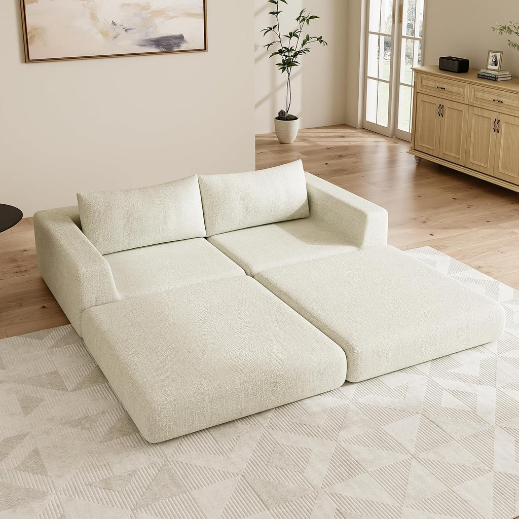 Chenille Convertible Futon Sofa Bed – Folding Iron Frame Sleeper Couch with Adjustable Backrest, Loveseat Recliner for Living Room, Apartment,(Beige)