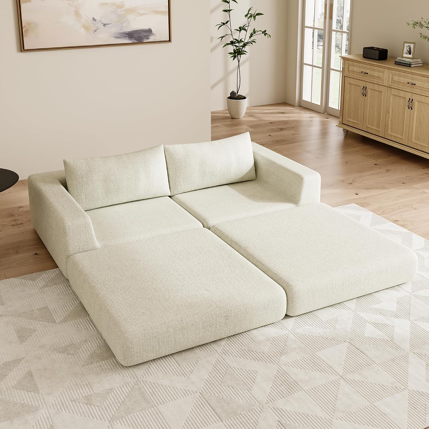 Chenille Convertible Futon Sofa Bed – Folding Iron Frame Sleeper Couch with Adjustable Backrest, Loveseat Recliner for Living Room, Apartment,(Beige)